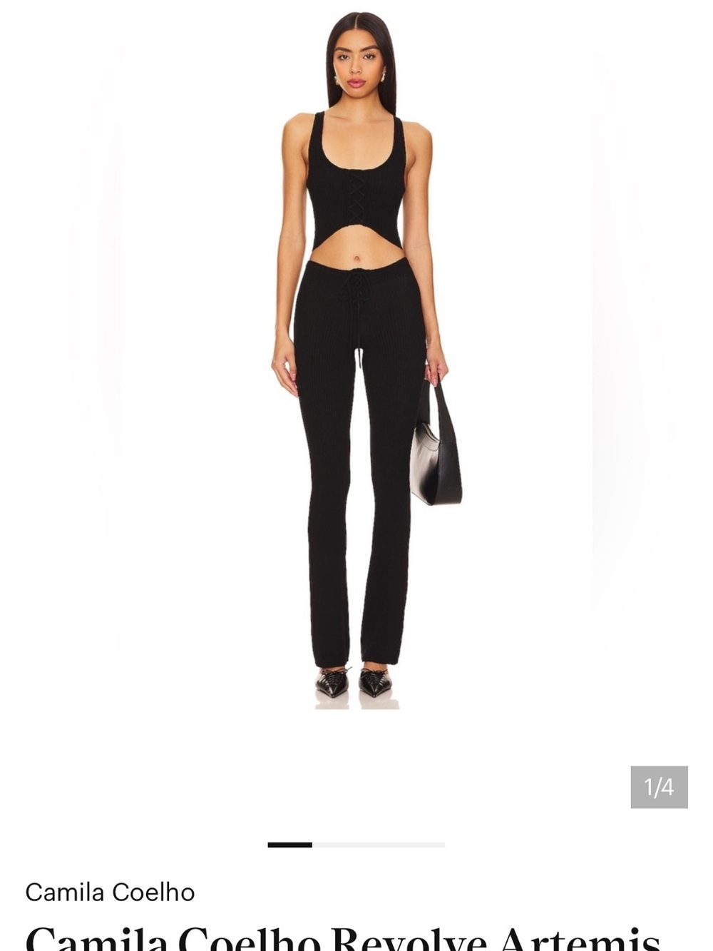 Camila Coelho Black Ribbed Flare Knit Pants